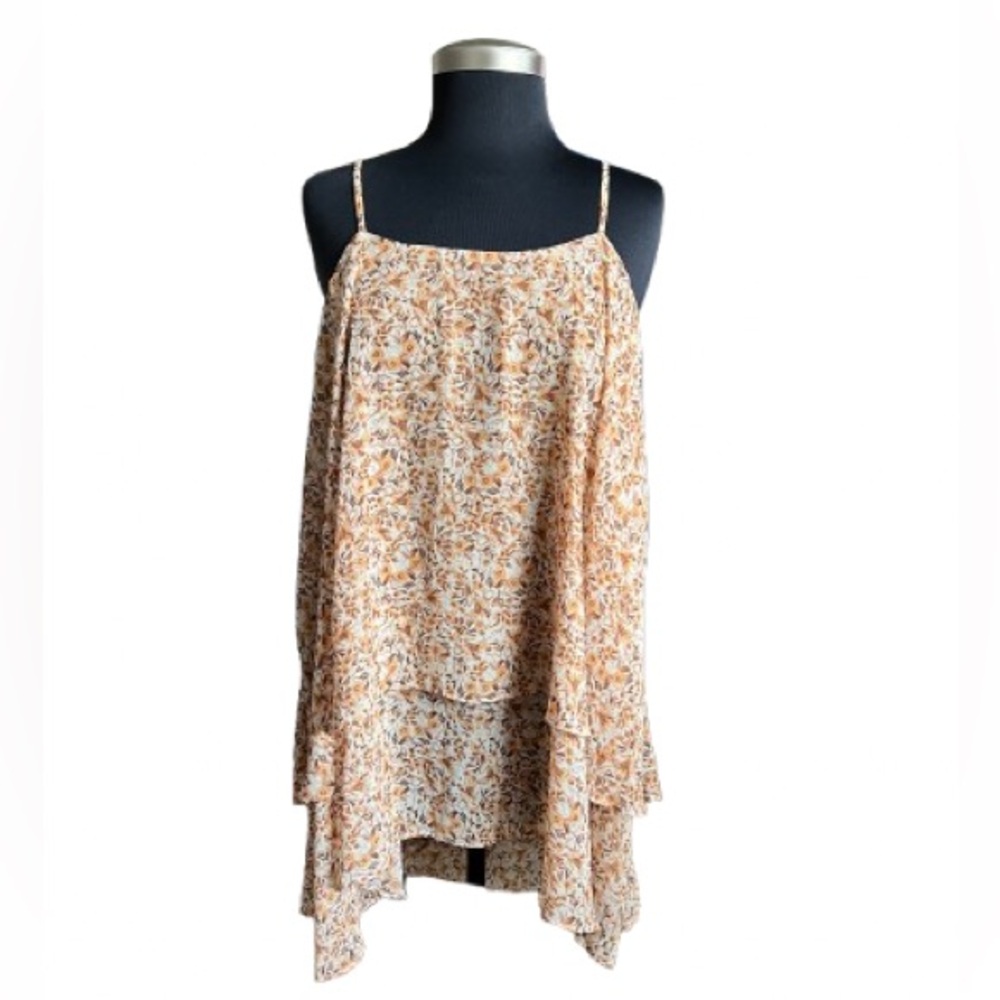 LOGO by Lori Goldstein Asymmetrical Tiered Orange and White Camisole
